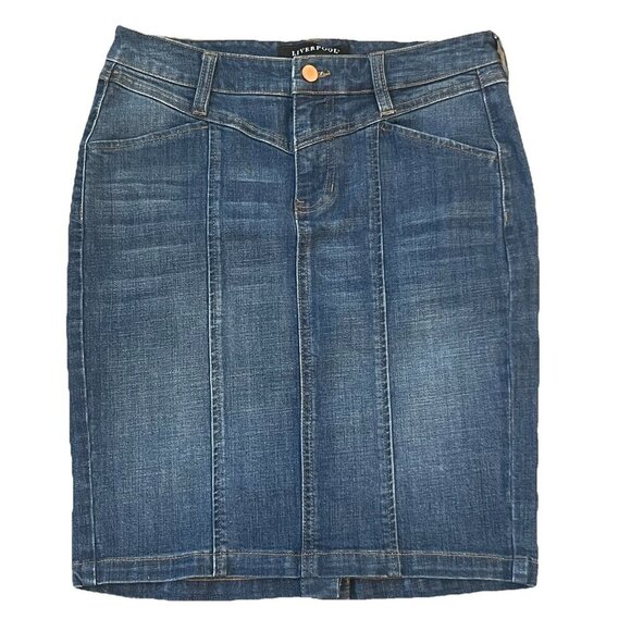 Liverpool Dresses & Skirts - Liverpool Womens Straight Pencil Denim Skirt Size 2/26 Blue Flat Stretch Pockets